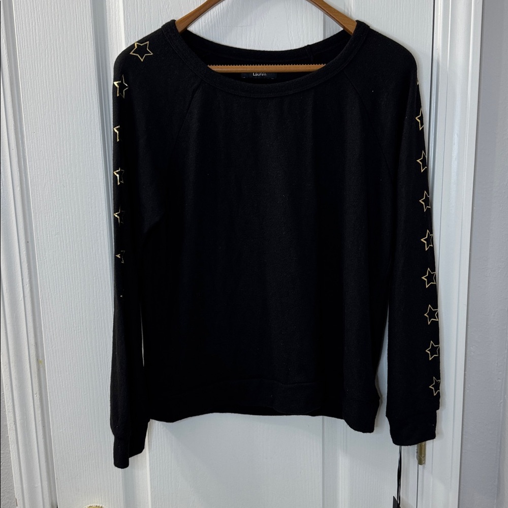 Michael Lauren Black Sweatshirt with Gold Star Accents